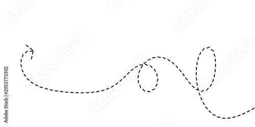 A dotted line tracing an arbitrary path, suggesting movement or a playful, whimsical journey across a clean white background