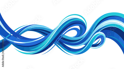 Blue flowing waves and swirling abstract ribbons
