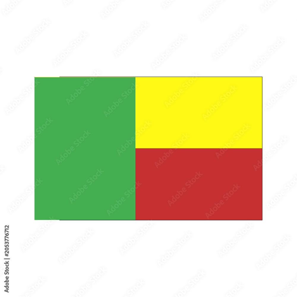 Obraz premium Benin flag with vertical green yellow and red stripes on white background