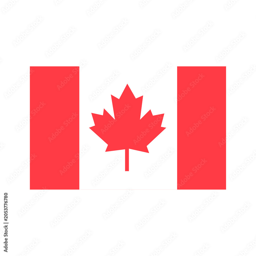 Fototapeta premium Canadian Flag With Maple Leaf Flat Vector Illustration On White Background