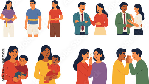 Cuadro en lienzo People Measuring Waist and Social Communication Collection Featuring Healthy Lif