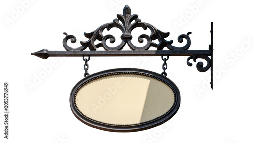 Bild auf Leinwand Ornate Black Metal Hanging Sign with Oval Blank Cream Insert