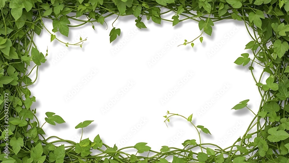 Fototapeta premium Green leafy frame with natural ivy border around white space