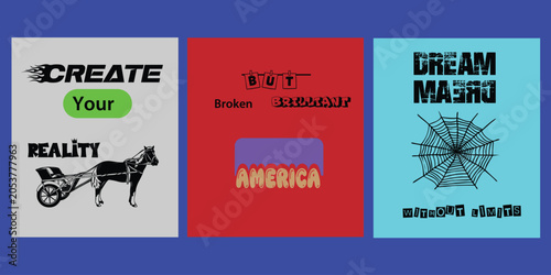 Canvastavla Triptych of bold graphic designs with text and symbolic imagery