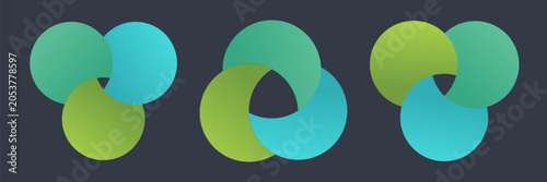 Venn circle diagram with three round segments showing overlap and balance for infographic presentation or marketing process chart in clean vector design.