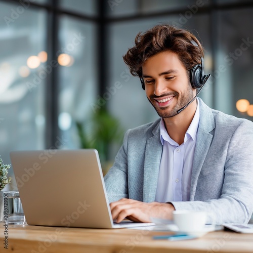 Customer support professional using AI-powered chatbot technology at a workstation.