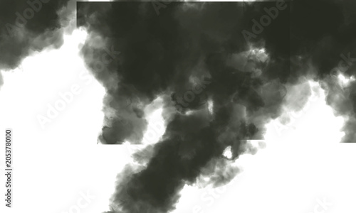 Fotografija Black Smoke Billowing: Dense plumes of dark smoke rise against a stark white background, creating a dramatic and somber visual that evokes a sense of industrial pollution or a catastrophic event