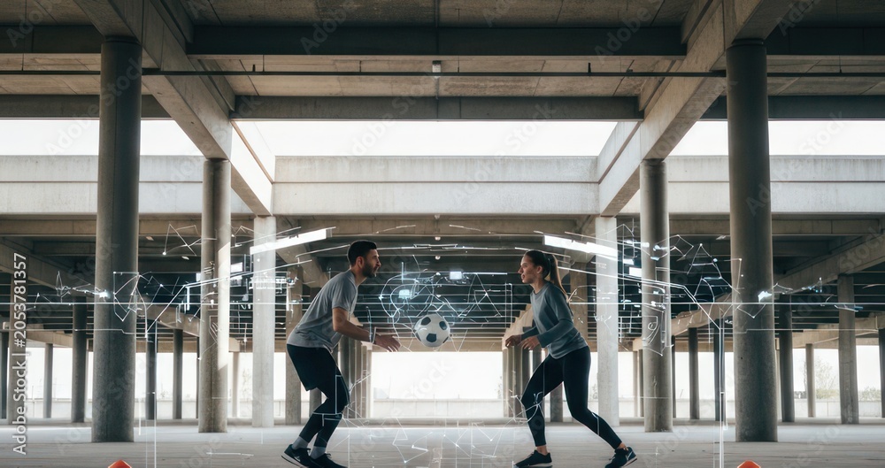 Fototapeta premium Futuristic Urban Soccer Training with Digital Interface