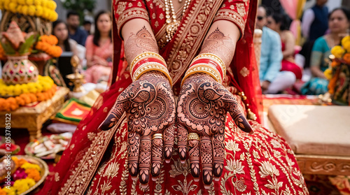 Woman in colorful traditional indian wedding dress