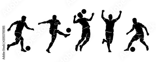 Konstfotografi Soccer football player silhouette vector set, active athletes in action poses ki