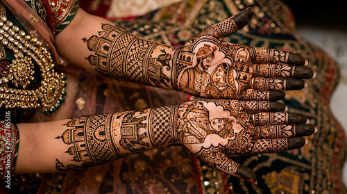 Hands with intricate henna tattoos close-up