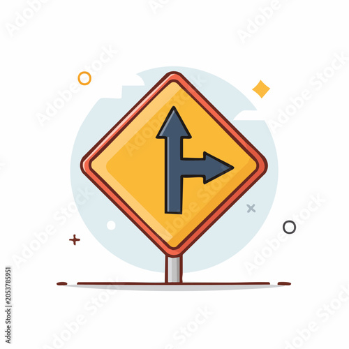 Road Sign with Straight and Right Turn Arrows