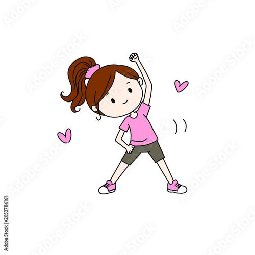 Cute woman character doing warm-up from Sport Series, transparent PNG background