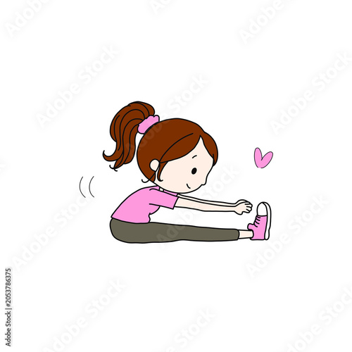 Cute woman character doing stretching from Sport Series, transparent PNG background