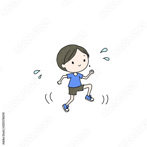 Cute man character doing high knees running  illustration from Sport Series, transparent PNG background