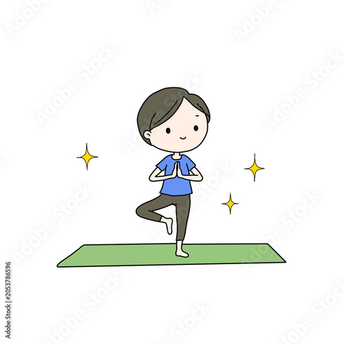 Cute man character doing yoga illustration from Sport Series, transparent PNG background