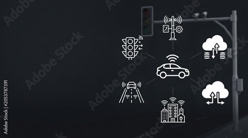 Vehicle to Infrastructure V2I Communication Concept with Smart Traffic Icons