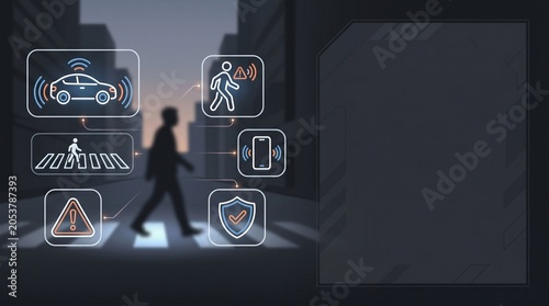 Vehicle to Pedestrian Safety Technology Concept with Crosswalk and Smart Sensors