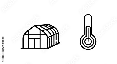 Greenhouse agricultural structure and temperature thermometer icons with greenhouse agriculture thermometer temperature structure measurement horticulture environment fahrenheit