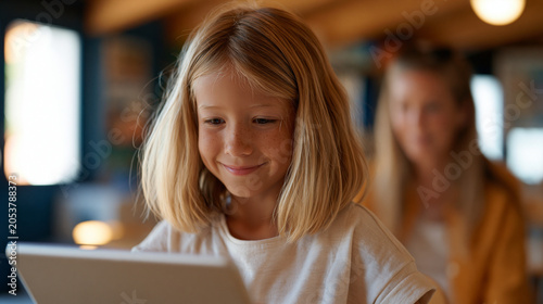 Student with dyslexia using a learning disability accommodation tool on a tablet, high-contrast text and audio playback controls visible on screen, supportive classroom aide