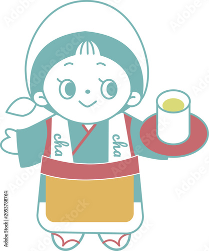 Hand-Drawn Cute Tea Girl Character Illustration