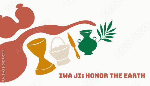 Tableau sur toile Flat harvest festival banner: calabash, palm wine, earth tones for web promotion