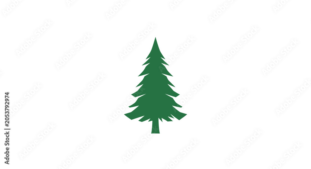 Obraz premium A simplified, green evergreen tree icon, centered on a white background, minimal design