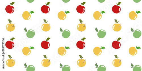 Seamless apple pattern. Cute fruit background with colorful apples and worm