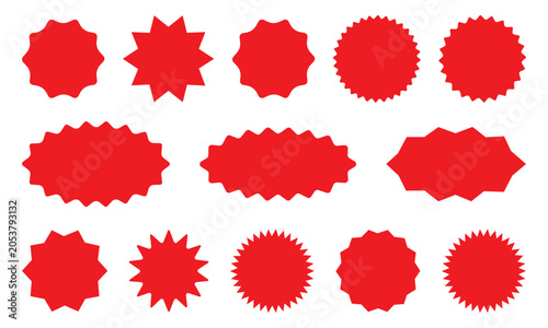 Obraz na płótnie Set of red starburst, sunburst badges, Sale sticker, price tag, starburst icon set , Circle sticker set