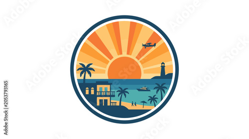 Photography Tropical Beach Resort Paradise Sunset Circle Logo