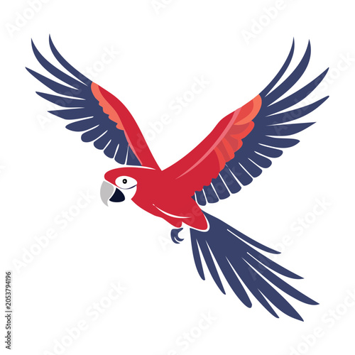 Flying Macaw Flat Vector Illustration