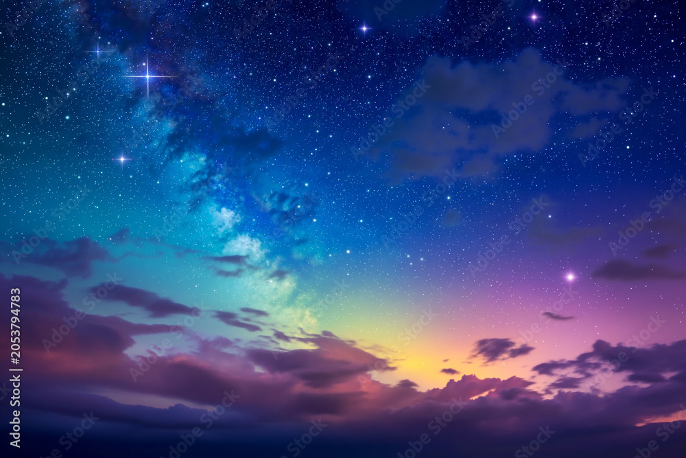 Fototapeta premium A dreamy and magical night sky full of glowing stars and a majestic colorful.