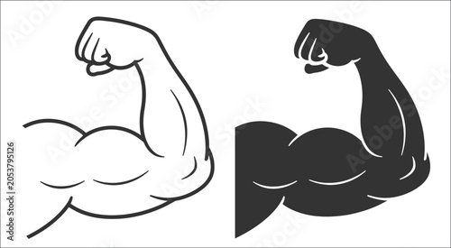 Muscle arm, vector icon set featuring strong flexed biceps illustrations isolated on transparent background, fitness strength symbols, bodybuilding and gym training concepts, muscular power graphics, 