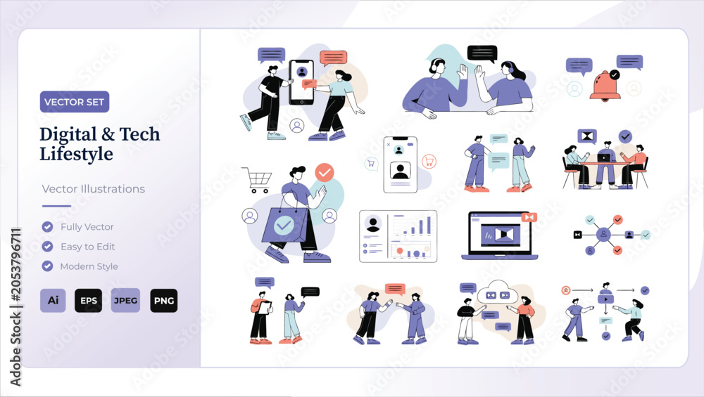 Fototapeta premium Digital and tech lifestyle vector illustrations for modern communication
