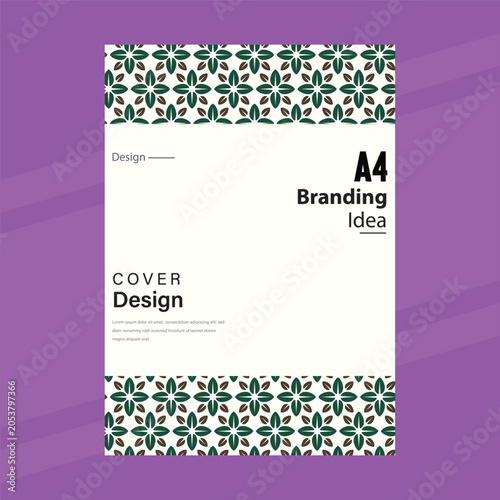 Minimalist A4 cover page template with geometric floral border pattern