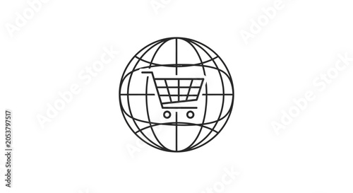 Shopping cart icon inside a globe for global ecommerce