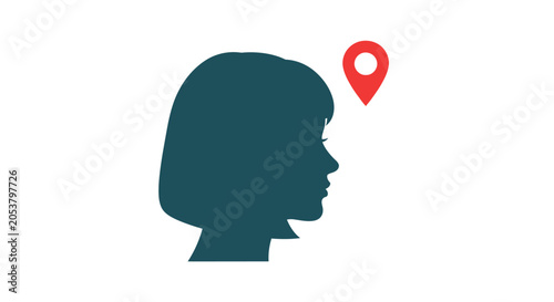Bild auf Leinwand Silhouette of woman head with red map marker icon