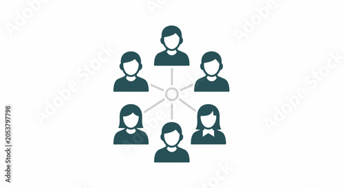 Six female icons connected in a circular network pattern