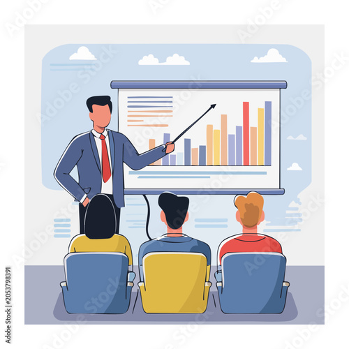 Business presentation with graph and audience