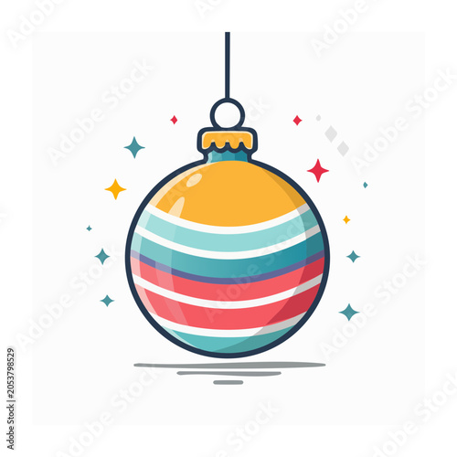 Flat Christmas Ornament Hanging Illustration