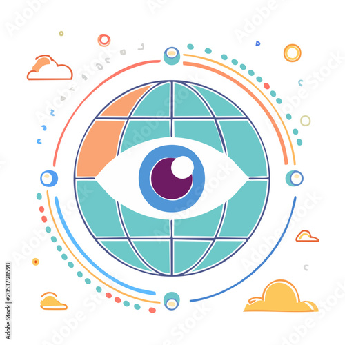 Globe Eye Icon in Flat Design Style