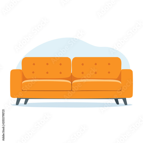Orange Sofa Flat Vector Illustration