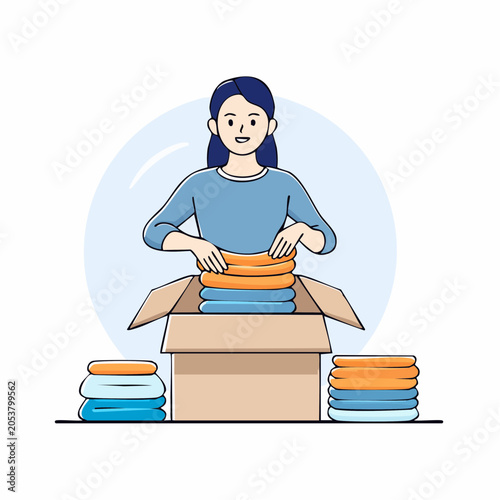 Woman Packing Clothes into Cardboard Box