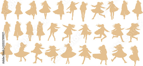 秋服を着た女性がポーズをとっているイラスト
