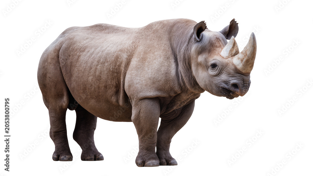 Fototapeta premium Black rhinoceros with large horn and thick skin