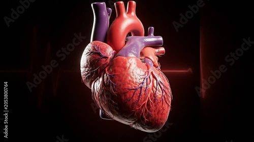 Realistic 3D model of a human heart with visible arteries and veins, symbolizing health and life
