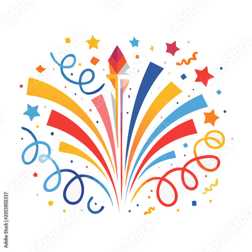 Colorful fireworks flat design vector illustration