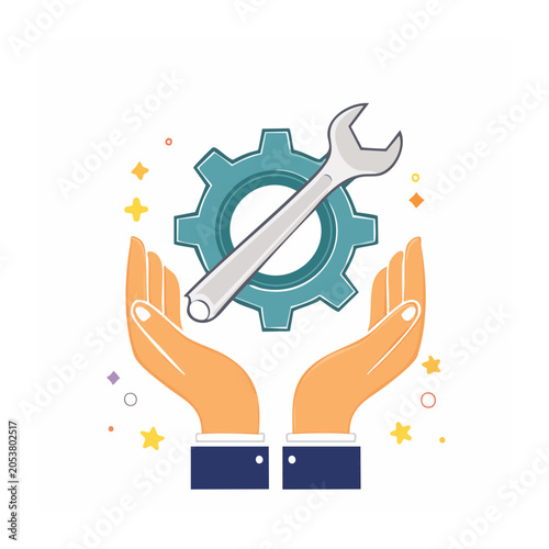 Wrench and Gear Flat Design Vector Illustration