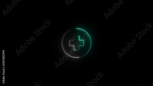 medical box icon with neon glowing effect .medical bag on digital technology neon motion graphic loop animation on black background.
