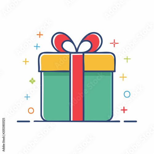 Gift Box with Ribbon and Confetti Icon